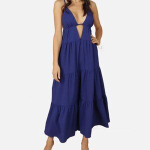 SNDYS. Royal Blue Cutout Strappy Vneck Tiered Flowy Boho Dress | XS